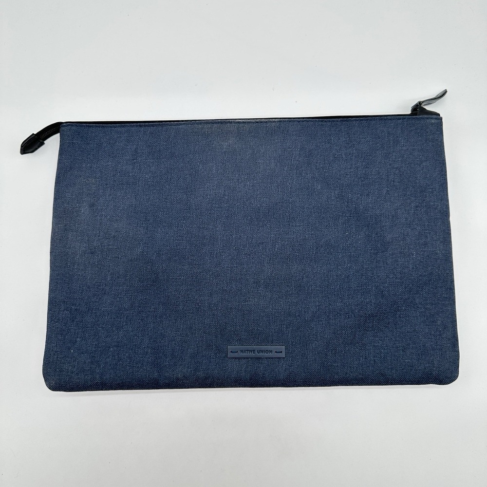 Native Union Stow Slim for Tablet Zipper Top‎ Side Pocket 14" x 9.5" Navy Blue